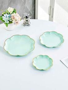 SHEIN 1pc Flower Shaped Gold Rimmed Tray, Multi-Purpose - Mint Green - View 6