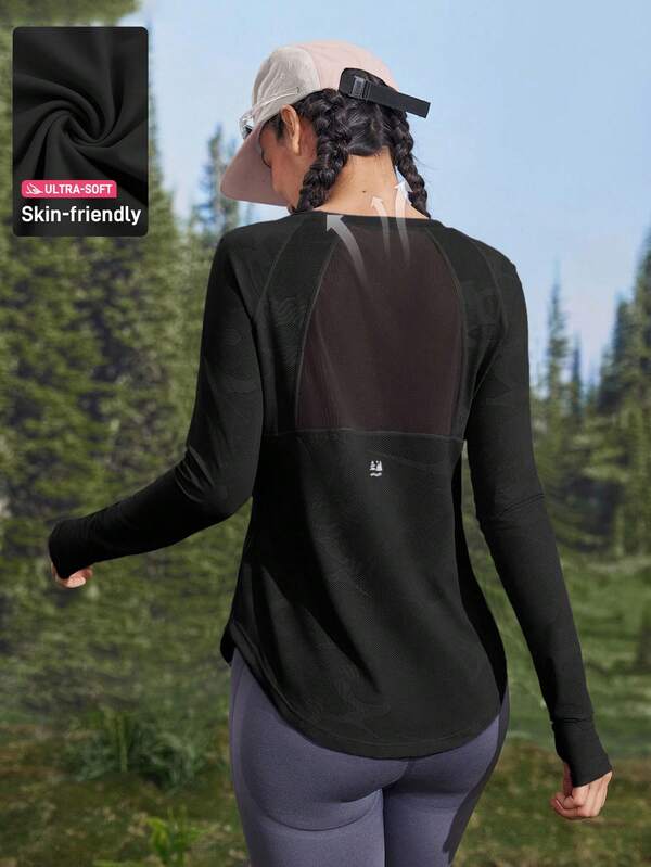 In My Nature Women's Yoga, Pilates, Sports, Running, Fitness Purple Open Thumb Hole Mesh Splice  T-Shirt, Breathable & Stretchy Hiking Women Clothes,Women's Outdoor T-Shirt