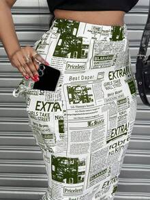 Maweii Plus Size Women Pleated Hem Skirt With Pockets