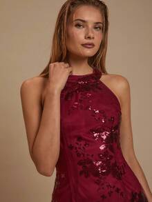 Glamine 女士优雅派对夏装，无袖，紧身，拉链开合，亮片装饰，适合节日派对服装 - 酒紅色 - 查看 5