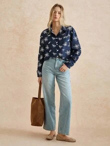 Écloséra Áo sơ mi nữ mùa thu đông thanh lịch kiểu Pháp thêu toàn khung họa tiết hoa cao cấp cổ áo có túi vá tay dài áo sơ mi mùa đông thu đông năm mới lễ tạ ơn tiệc cưới thanh lịch thường ngày sang trọng giáng sinh tốt nghiệp thanh lịch thời trang thường ngày đi làm công sở giải trí hàng ngày phù hợp với mọi phong cách thành thị giáo viên chuyên nghiệp trang phục - Màu xanh hải quân - Xem 5