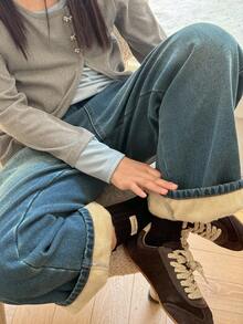 DAZY Tween Girl Embroidered Bow Thermal-Lined Denim Jeans, Fall Thermal Lined Jeans,Winter - Blue - View 7