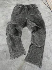 Manfinity EMRG 男士复古图案时尚运动裤黑色水洗牛仔裤宽松做旧牛仔裤灰色宽松牛仔裤男士宽松牛仔裤水洗灰色裤子 - 灰色 - 查看 2