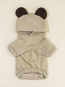 PETSIN 1件3D耳朵细节宠物连帽衫 - 卡其色 - 查看 8