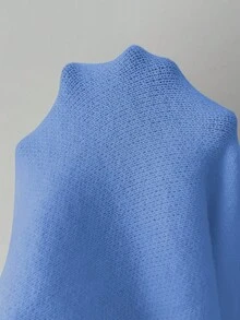 Elenzga Women's Asymmetrical Batwing Sleeve Crew Neck Casual Elegant Knit Sweater Top, Versatile For Vacation & Holidays, Spring/Autumn/Winter - Baby Blue - View 7