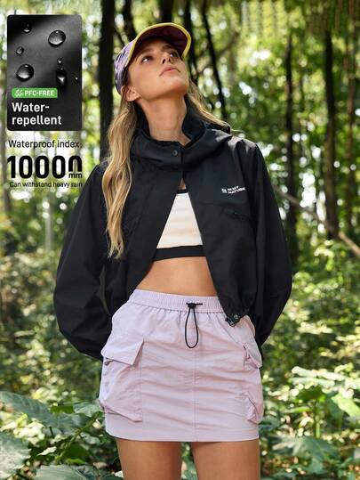 In My Nature 1pc Women's Letter Print Long Sleeve Hooded Outdoor Raincoat Jacket Hiking Women Clothes