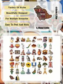 SHEIN 50张中东风情艺术贴纸，适用于笔记本电脑包、剪贴簿、教室、桌面、节日派对、DIY装饰等，趣味贴纸，笔记本电脑贴纸，Kindle手机贴纸 - 彩色 - 查看 8