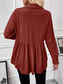 EMERY ROSE 休闲宽松长袖纯色纽扣口袋女式外套 - 棕色 - 查看 2