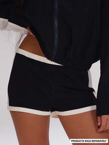 MUSERA Quần short mini cạp thấp với chi tiết tương phản, chỉ có phần dưới, kiểu dáng dễ thương, phù hợp cho mùa thu, thường ngày, công sở, đường phố, thể thao, chạy bộ, thanh lịch, mùa hè, kỳ nghỉ, lễ hội. - Màu xanh lam - Xem 1