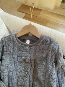 Young Boy 2-Piece Outfit,Soft Fleece Pullover Sweater With Cute Bear Jacquard Pattern & Drawstring Pants,Autumn,Family Matching Casual Loungewear Set - Grey - View 6