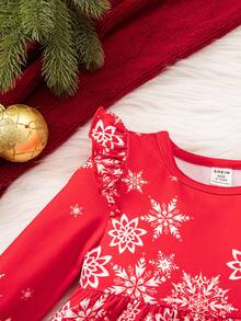 SHEIN Cute Christmas Cartoon Pattern Knitted Long Sleeve Dress For Baby Girl - Red - View 6