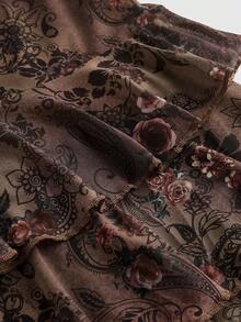 ROMWE Retro Hippie Style Plus Size Women Ruffle Ribbon & Lace Paisley Print Mini Dress - Brown - View 4