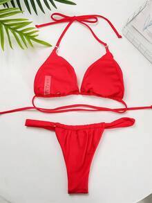 Swim Basics 2025 Sexy Bikini Swimsuit, Micro Triangle - Red - View 2