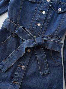 GlowEve Fake Pocket-Breasted Belted Denim Dress