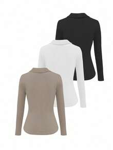 EMERY ROSE Women's Casual Versatile Solid Color Long Sleeve T-Shirt - Multicolor - View 2