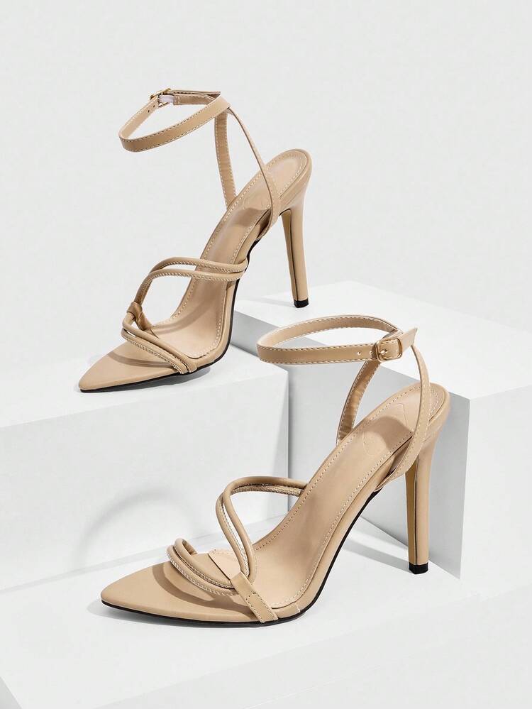 CUCCOO SZL Minimalist Fashion Thin Strap Combination High Heel Sandals, Outdoor Street Crystal Heel Versatile High Heel Sandals
