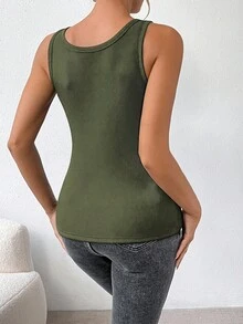 Xyvia Women's Casual Everyday Commute Solid Color Thickened Warm Fitted Camisole, Summer - Army Green - View 2
