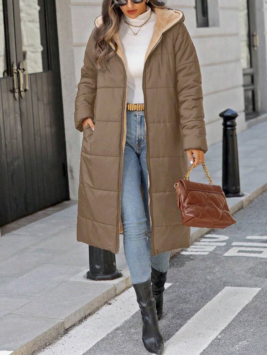 EMERY ROSE Women's Casual Everyday Zip-Up Hooded Jacket - Apricot - View 1