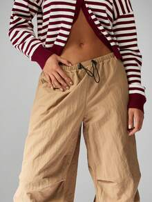 MISSGUIDED Beige Cargo Wide Leg Pants Drawstring Waist Y2K Streetwear Fall Winter Bottoms Oversized Loose Fit Fashion Aesthetic Casual Wear