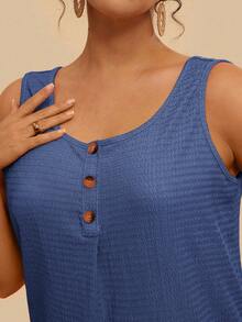 SHEIN VCAY Camiseta de tirantes de unicolor informal de talla grande, verano - Azul - Ver 6