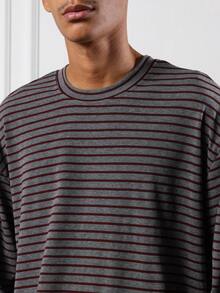SUMWON Camiseta de manga larga a rayas de corte holgado y boxy, minimalista y básica para otoño e invierno, cuello redondo, ropa de calle - Gris - Ver 3