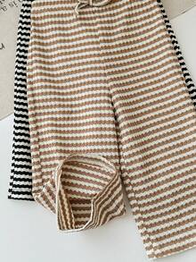 SHEIN Babygirl 可爱宽松针织条纹松紧腰裤 - 黑與白 - 查看 8