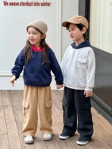 Genkimix Kids 2 件套 Young Boy 宽松连帽衫 + 工装裤套装，海军蓝 - 彩色 - 查看 4