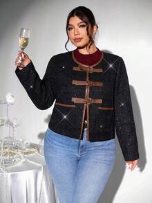 Firerie Plus Size Fashionable Commuter Shiny Jacket, Autumn