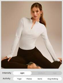 GLOWMODE Slim Fit Warm Waist Length 1/4 Zip Knit Long-Sleeve Top With Thumbholes Running Jogging Hiking Gym Training Daily Active Wear Sweat-Wicking - White - View 7