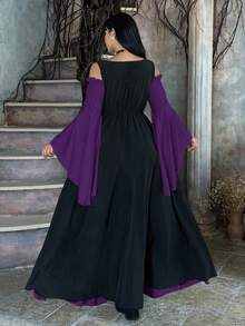 Lyrianda Plus Size Women's Off Shoulder Long Sleeve Flare Sleeve Ruffle Elegant Vintage Cute Halloween Party Casual Holiday Colorblock Dress