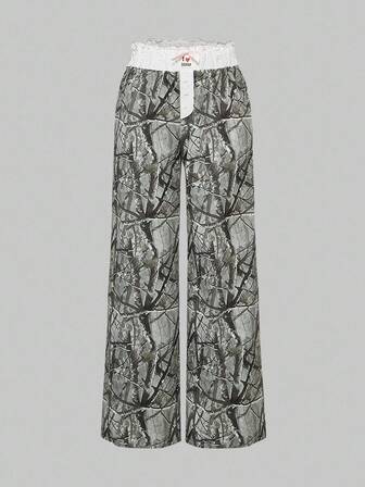 Y2K-Stil Camouflagedruck Bestickter Kontrastfarbiger Schleifenakzent Lässig Hose für Damen