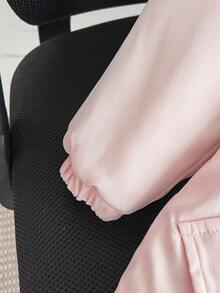 SHEIN Young Girl' Pink Hooded Pocket Jacket With Furry Collar, Slim Fit, Warm & Comfortable, Thermal Lining, Winter - Baby Pink - View 4