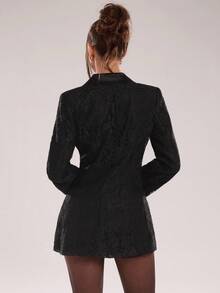 SHEIN BAE Women's Solid-Color Lace Fabric Lapel Long-Sleeve Single-Breasted Slim-Fit Elegant Blazer For Fall/Winter,Black Lace Blazer,Elegant Lace Blazer - Black - View 2