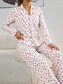 EURMUSE Bộ đồ ngủ mặc nhà thoải mái 2 món bằng cotton dành cho nữ có nút cài và họa tiết hoa - trắng - Xem 1