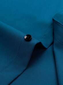 Manfinity Mode Men Business Casual Long Sleeve Shirt With Horse Print, Front Button Business Casual Navy Blue Dress Shirt, Fall