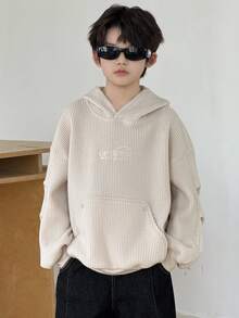 DAZY Plus Size Boys Casual Loose Fit Letter Embroidery Streetwear Sweatshirt, Autumn