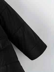 SHEIN 女童休闲时尚黑色连帽拉链开衫，拼接撞色毛绒衬里，适合户外休闲穿着，秋冬新品 - 黑色 - 查看 6