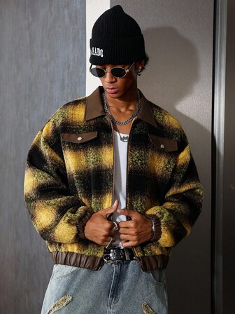 Street Life Men's Casual Plaid Zip Up Overcoat, Fall/Winter