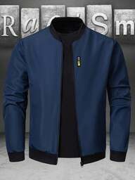 Manfinity Homme Chaqueta/cortavientos casual minimalista de unicolor con cremallera y manga larga para hombre, para el otoño