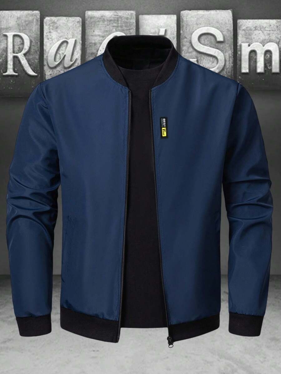 Manfinity Homme Men's Solid Color Minimalist Casual Zip-Up Long Sleeve Jacket Coat Windbreaker/Outdoor Windbreaker, For Fall