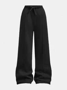 SHEIN Girlism 少女休闲/校园、返校、运动/圆领/刺绣/猪鼻扣/松紧下摆/连帽衫/运动裤/两件套/波西米亚风/街头服饰~套头衫~运动服~舒适 - 黑色 - 查看 5