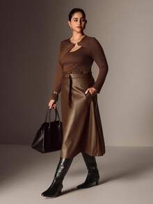 Juhart Elenzga Damen Langarm T-Shirt in Unifarbe mit Ringdesign in Große Größen