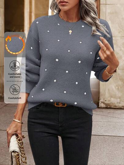 SHEIN Maglione casual versatile da donna con motivo a pois, adatto per autunno/inverno