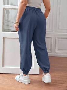 SHEIN PETITE CURVE Plus Size Drawstring Waist Pants, Jogger Pants, Loose Fit/Winter - Blue - View 5
