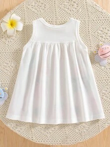 SHEIN Playful Pals Cute Bee Design Sleeveless Dress For Baby Girls, Spring/Summer