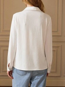 Écloséra French Vintage Pocket With Embroidery. Placket-Style Shirt. White Embroidered Long-Sleeve Shirt For Fall/Winter Fall Clothes For Women Long Sleeve Going Out Top Women's Social Blouse Women's Dress Shirt
