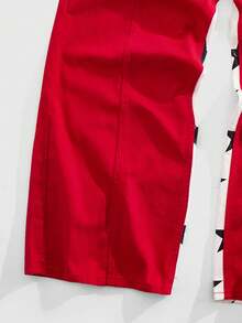 ROMWE MEN Street Life Men's Star Patchwork Contrast Color Loose Fit Jeans, Grunge - Red - View 6