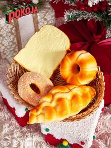 1 件慢回弹舒缓减压玩具仿真面包创意玩具甜甜圈吐司片 - 米色 - 查看 5