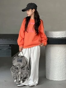 DAZY Tween Girl Crew Neck Thermal Lined Printed Sweatshirt, Fall