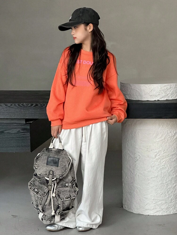 Tween Girl Crew Neck Thermal Lined Printed Sweatshirt, Fall